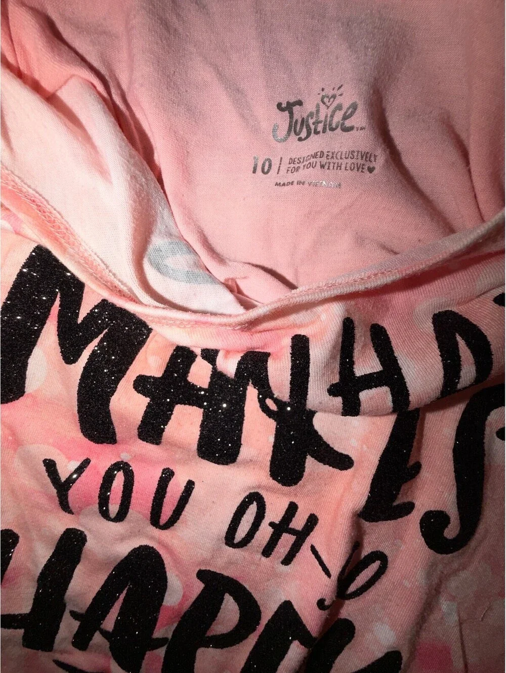 Justice Girls Size 10 Pink Tie-Dye Do What Makes You Happy Graphic Shirt